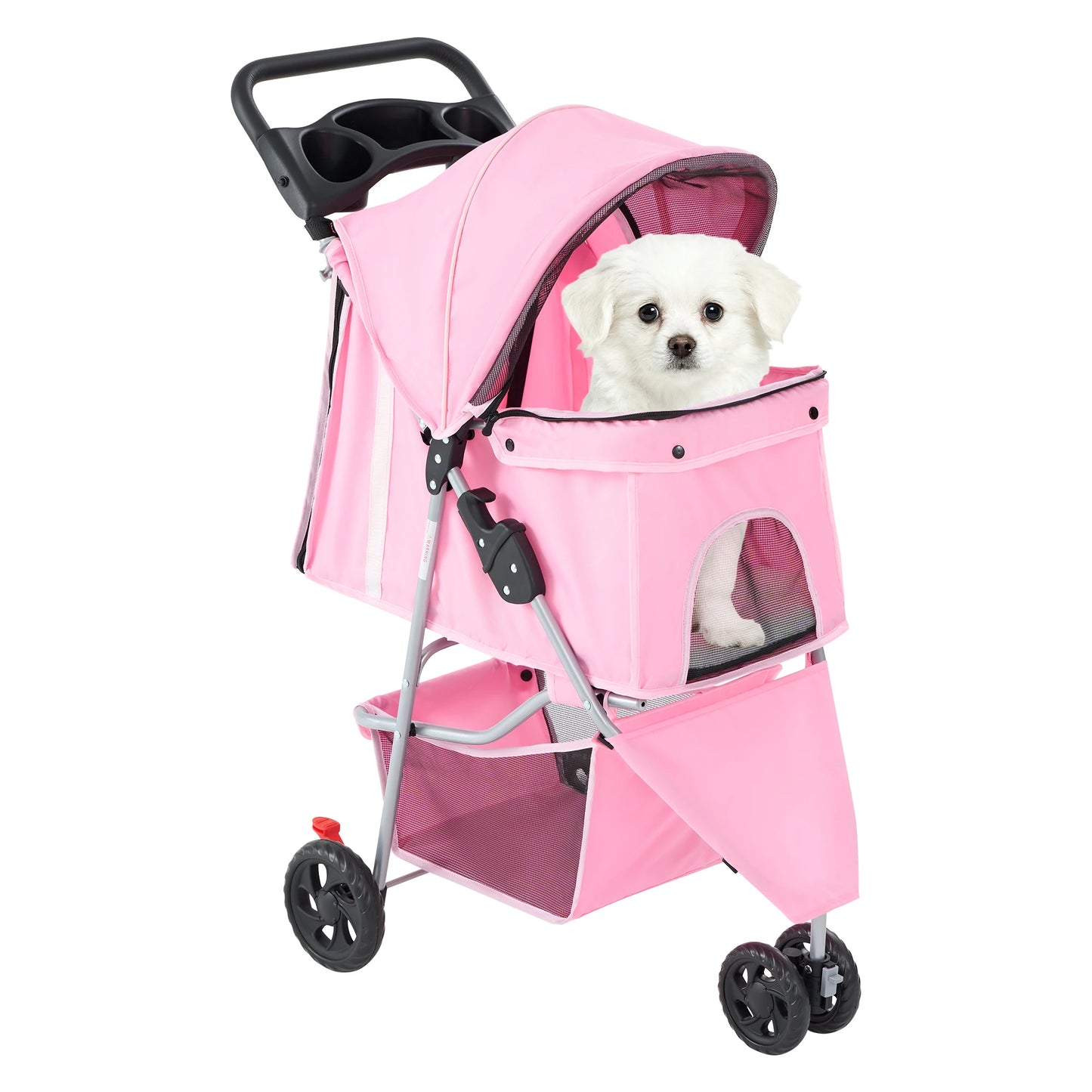 JHK 3-Wheel Foldable Pet Stroller Mesh Windows And Cup Holder