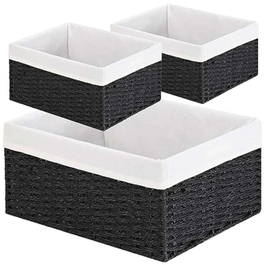Wicker Storage Baskets 3 Pack With Paper Rope Liners