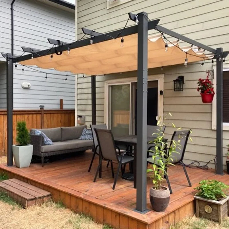 Purple Leaf Outdoor Retractable Pergola With Sun Shade Canopy