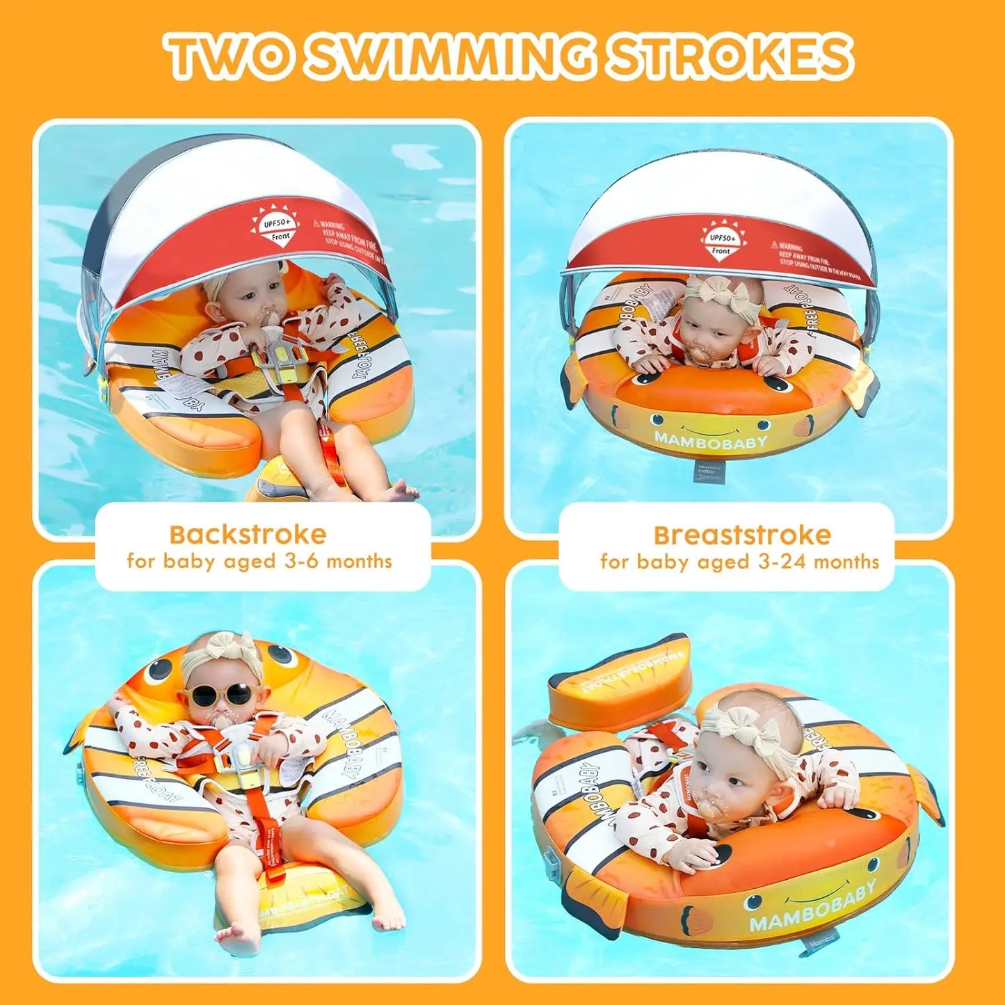 Baby NonInflatable Pool Float with Canopy and UPF Sun Protection