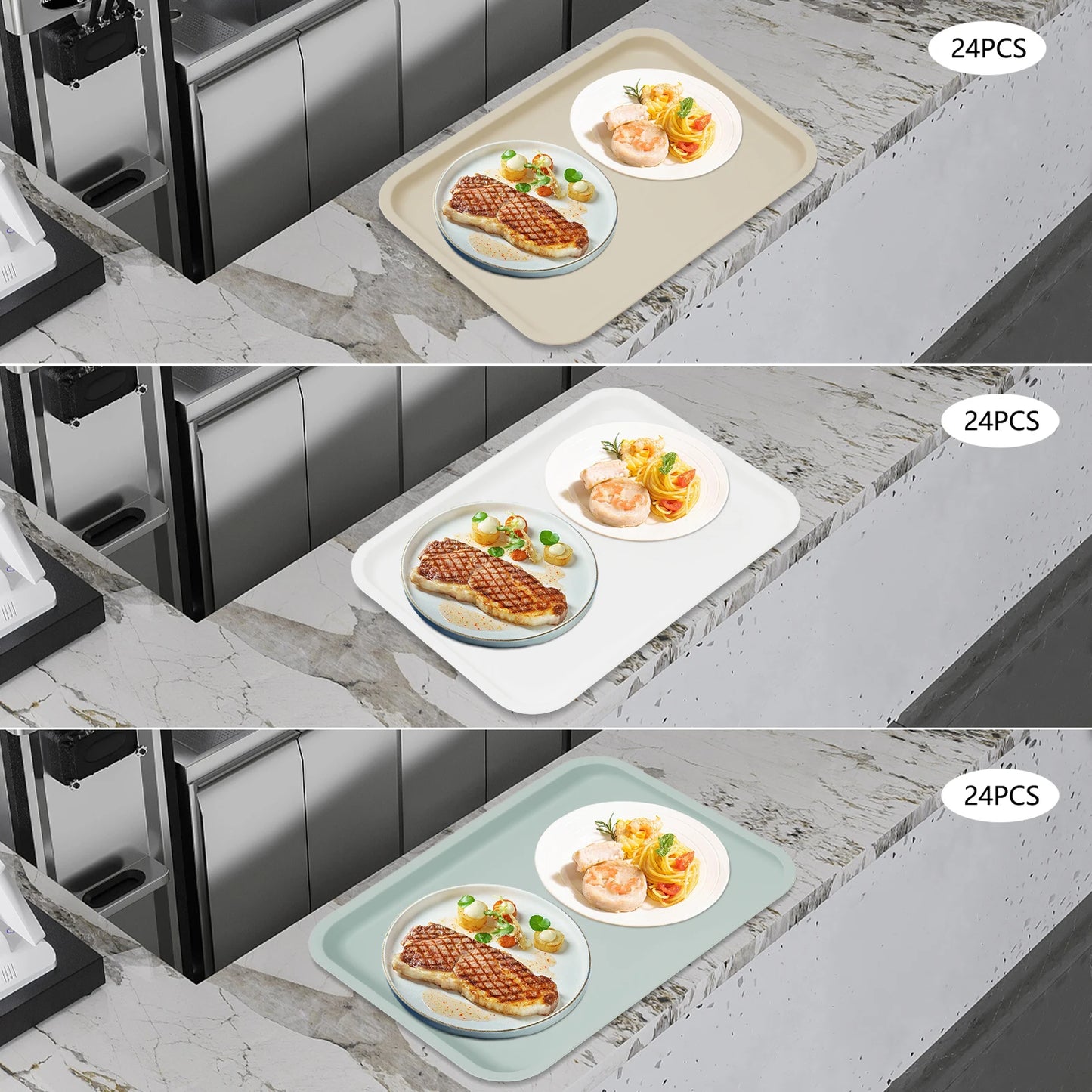 Plastic Rectangle Serving Trays 24 Pack for Fast Food Cafeterias