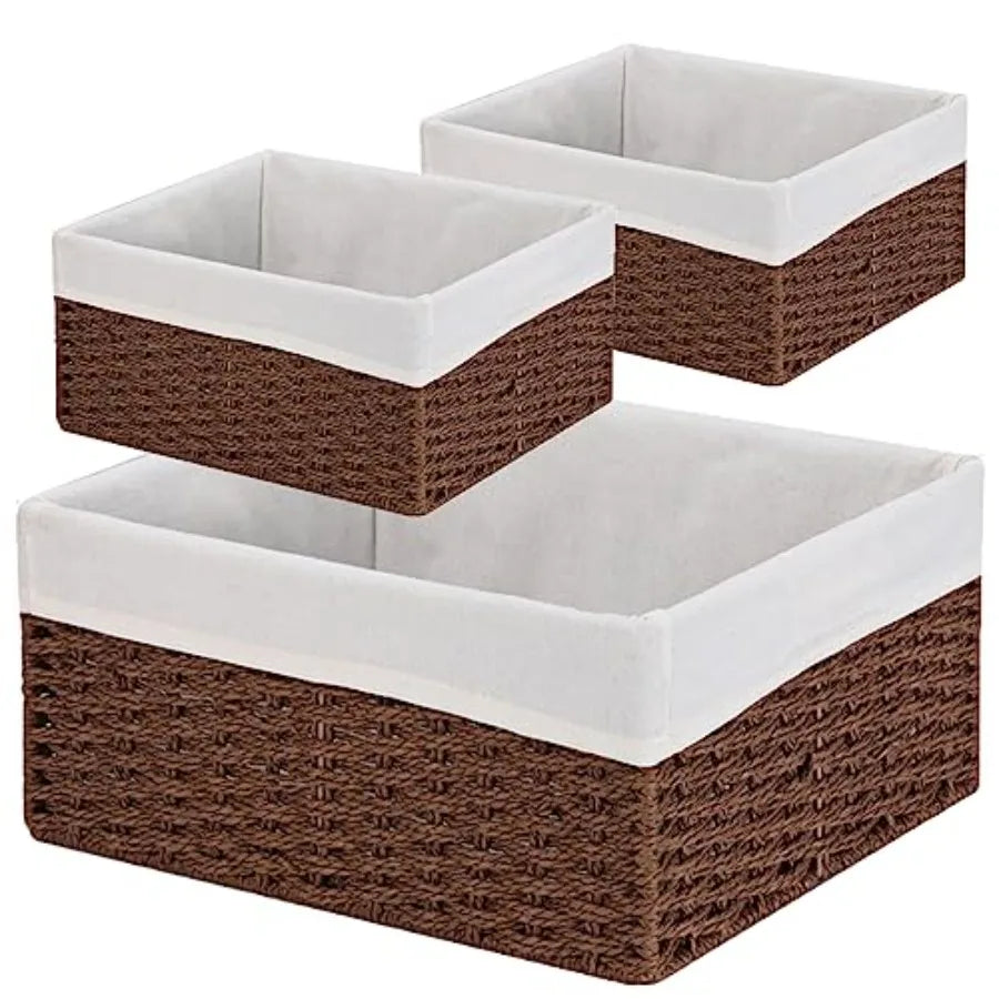 Wicker Storage Baskets 3 Pack With Paper Rope Liners