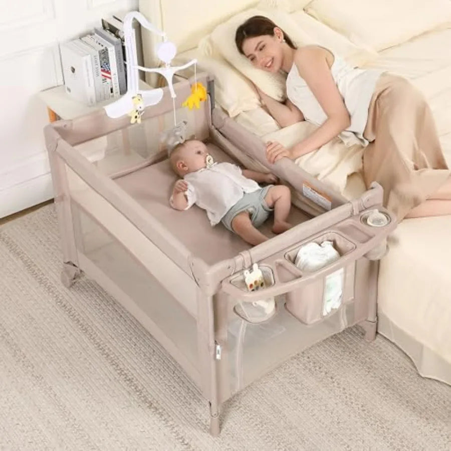 Pack and Play 5 in 1 Baby Playard Portable Crib Bassinet Bedside Sleeper Mesh