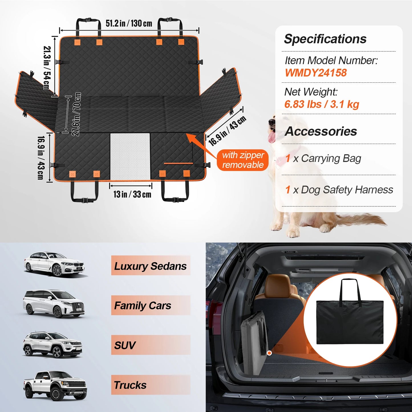 SucceBuy Back Seat Extender Dog Car Seat Cover Hammock With Mesh Window