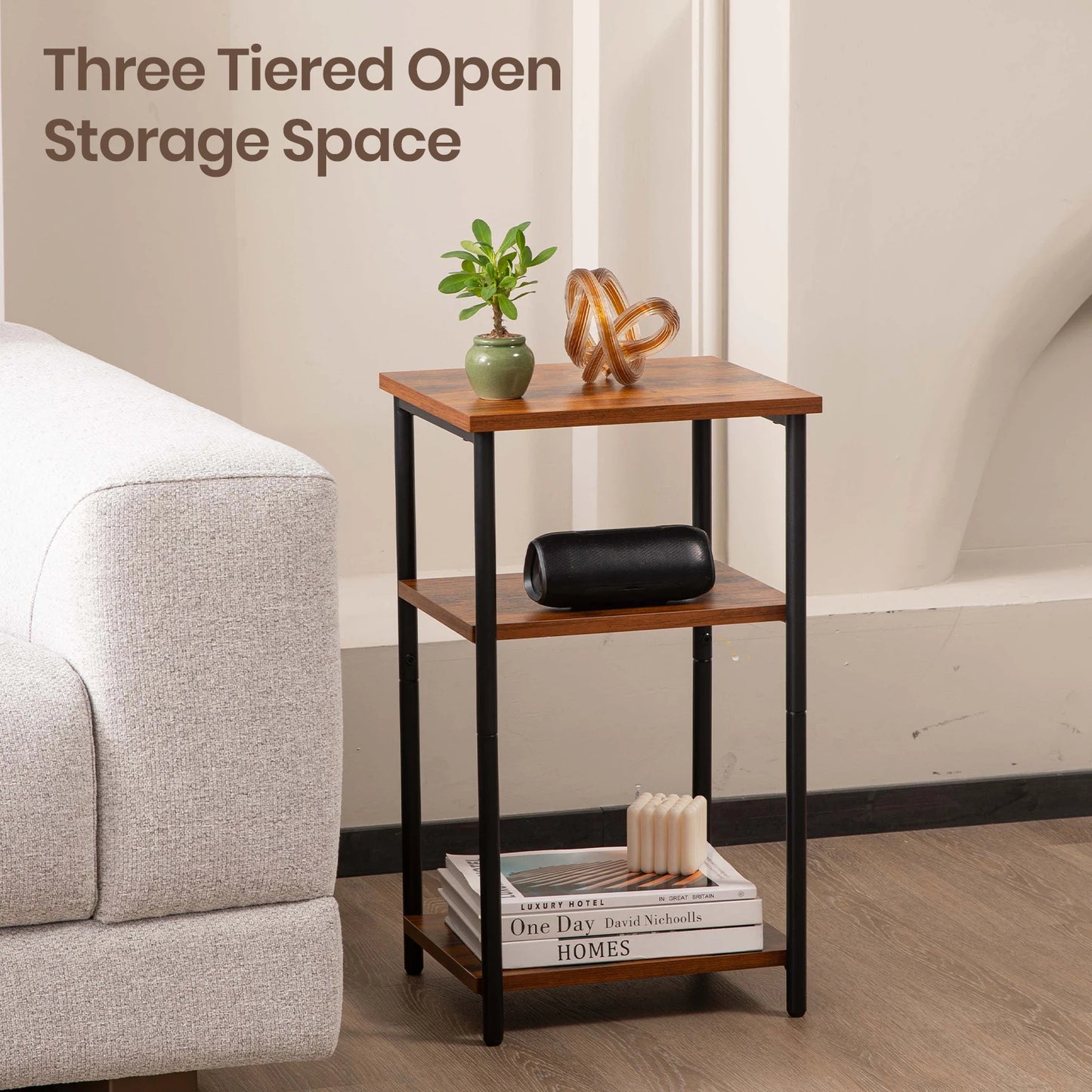 JHK End Table With Adjustable Feet Space Saving Frame