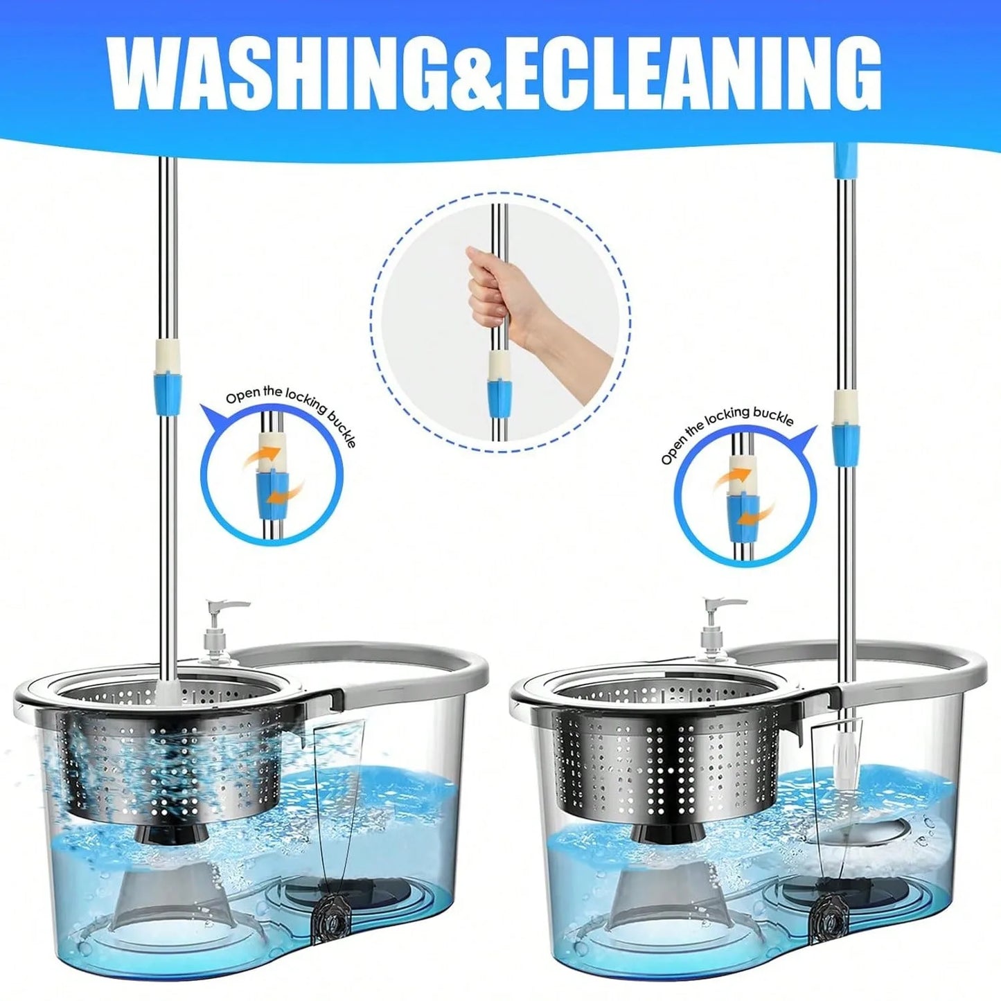 ATMDOG Spin Mop Bucket Set With Soap Dispenser Microfiber Heads