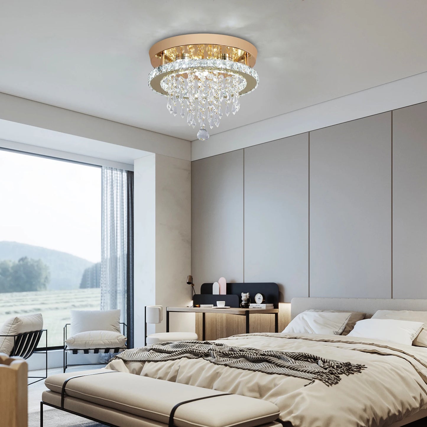 GreeLustr Crystal Chandelier Modern LED Ceiling Light Living Room