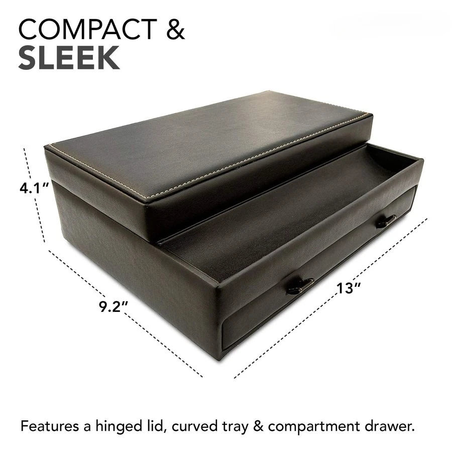 Mens Valet Tray And Jewelry Box Nightstand Organizer In Faux Leather