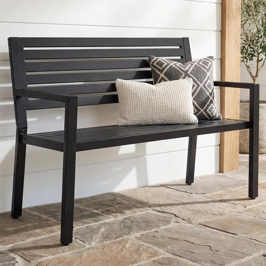 Alloy Steel Slatted Patio Garden Outdoor Bench With Armrests Weather Resistant