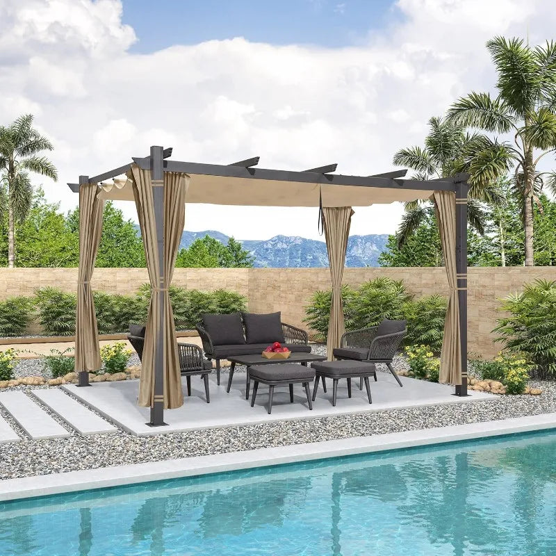 Purple Leaf Outdoor Retractable Pergola With Sun Shade Canopy