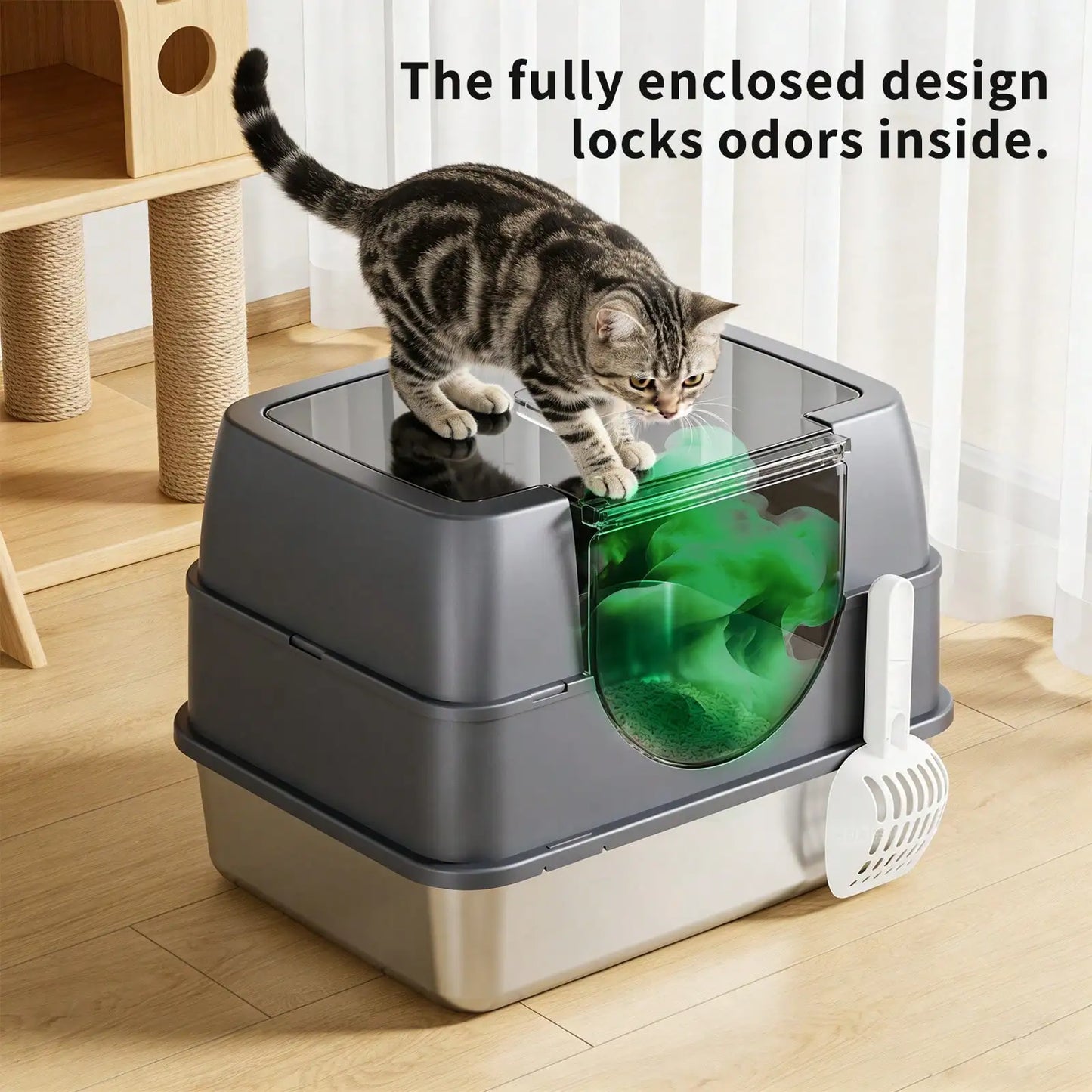 Stainless Steel Front Entry Cat Litter Box Top Exit Enclosure