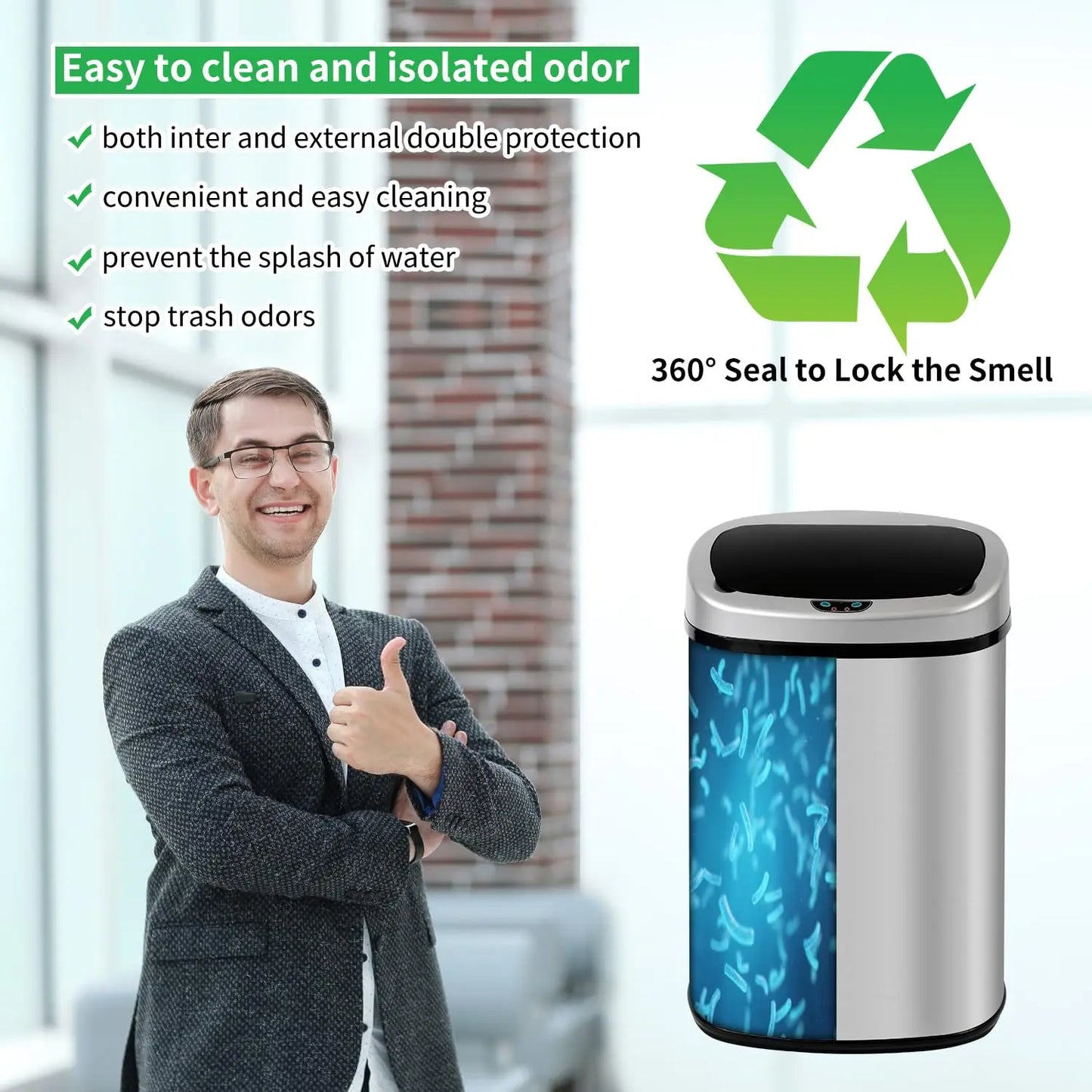 Stainless Steel Motion Sensor Trash Can With Touchless Operation