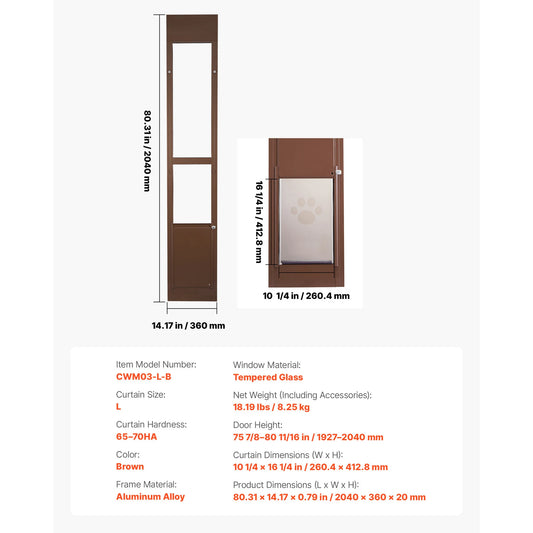 SucceBuy Sliding Glass Dog Door With Aluminum Frame Rotating Hinges