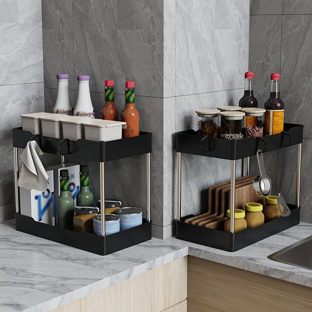 Under Bathroom Sink Organizer Set With Double Tier Racks Kitchen