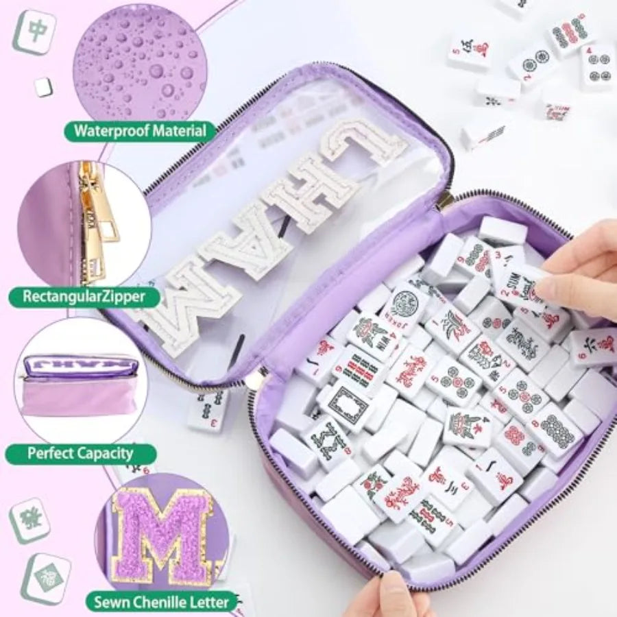 PVC Mahjong Tile Storage Bag With Zippered Case For Games