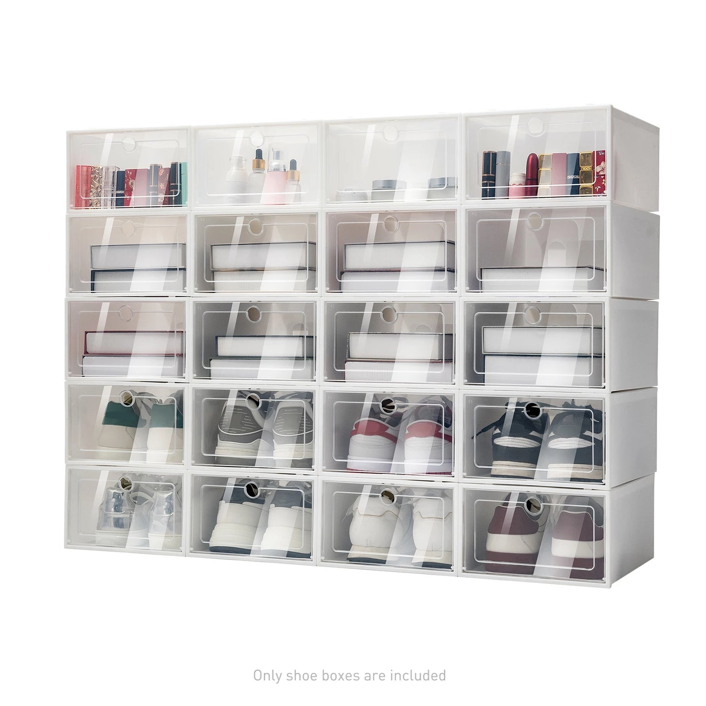 Foldable Transparent Shoe Box Set Stackable Drawer Organizer