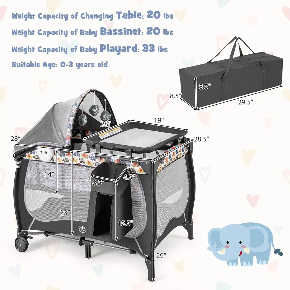 4 In 1 Baby Playard With Bassinet And Changing Table