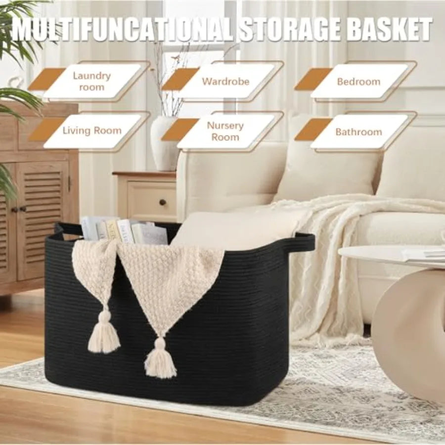 Extra Large Woven Rope Blanket Basket For Nursery And Living Room Storage