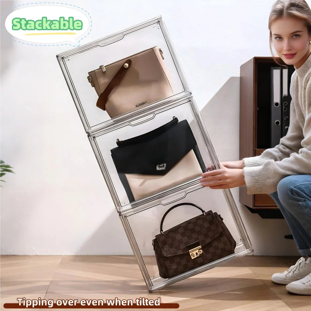 Clear Display Box Organizer 4 Pack Stackable With Magnetic Door Large Capacity