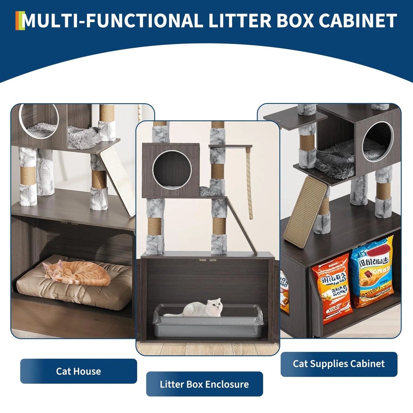 HiMISS Multi Level Cat Tree With Litter Box and Nest