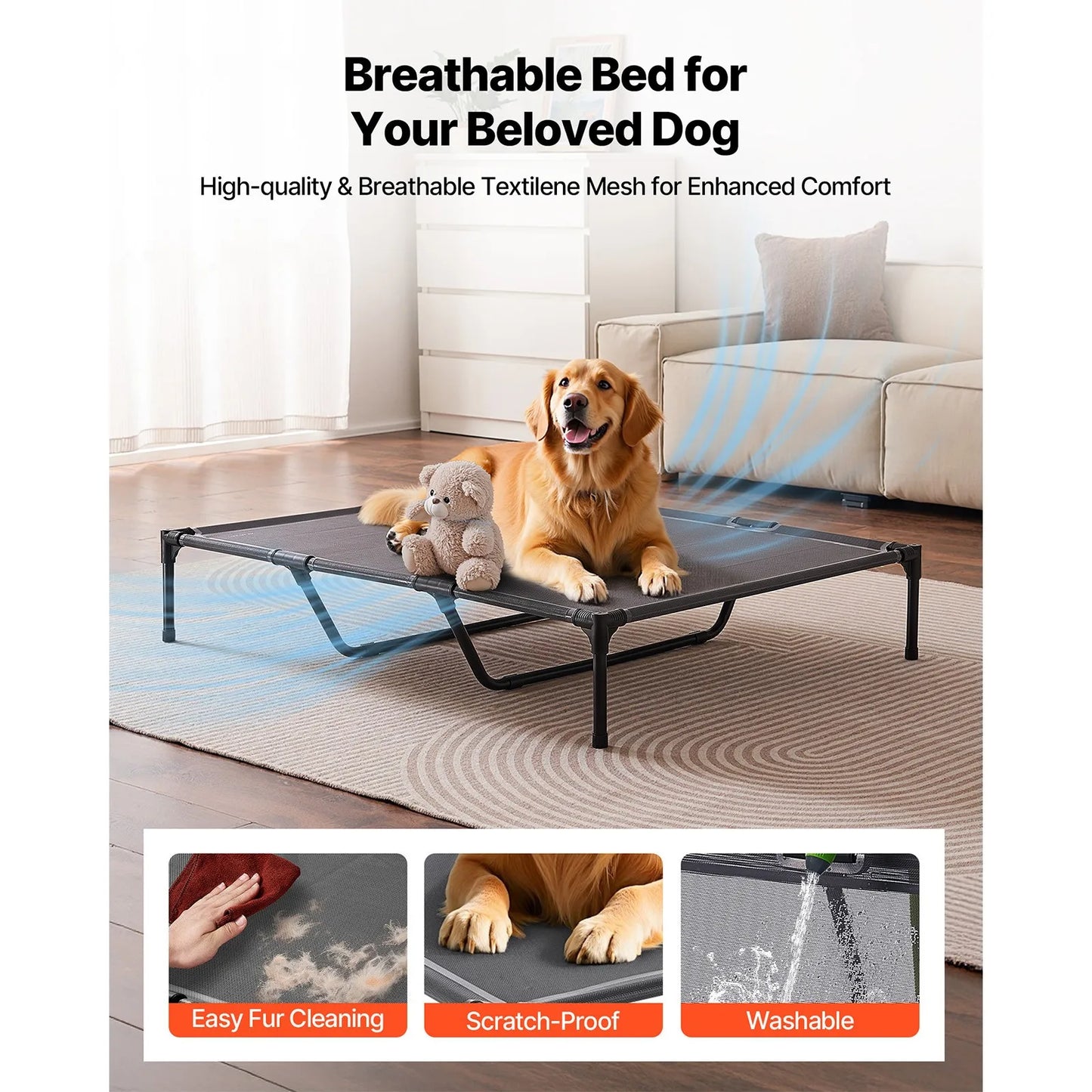 Portable Raised Dog Bed With Sturdy Metal Frame For Pets