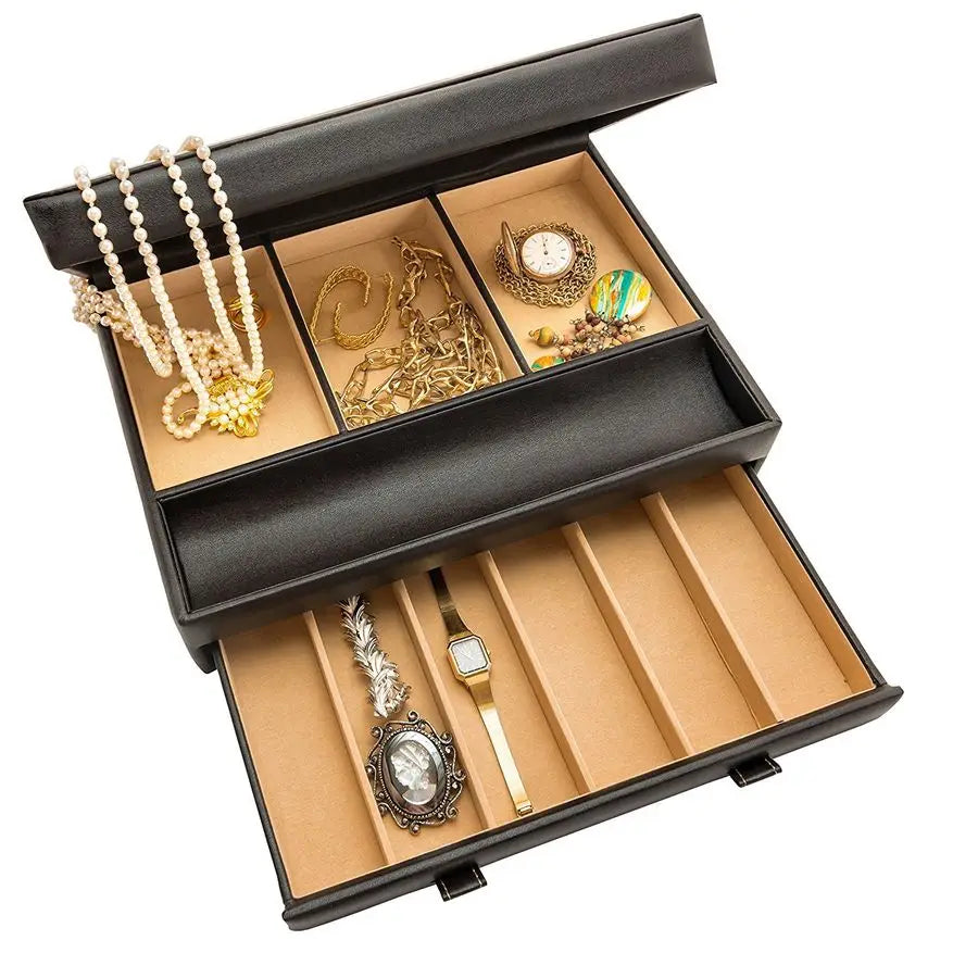 Mens Valet Tray And Jewelry Box Nightstand Organizer In Faux Leather