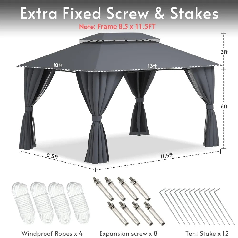Double Roof Gazebo With Mosquito Netting And Powder Coated Frame