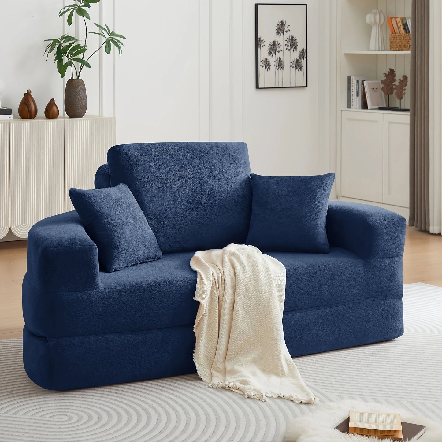 PIYRQ Foldable Convertible Sleeper Sofa With 3 Pillows
