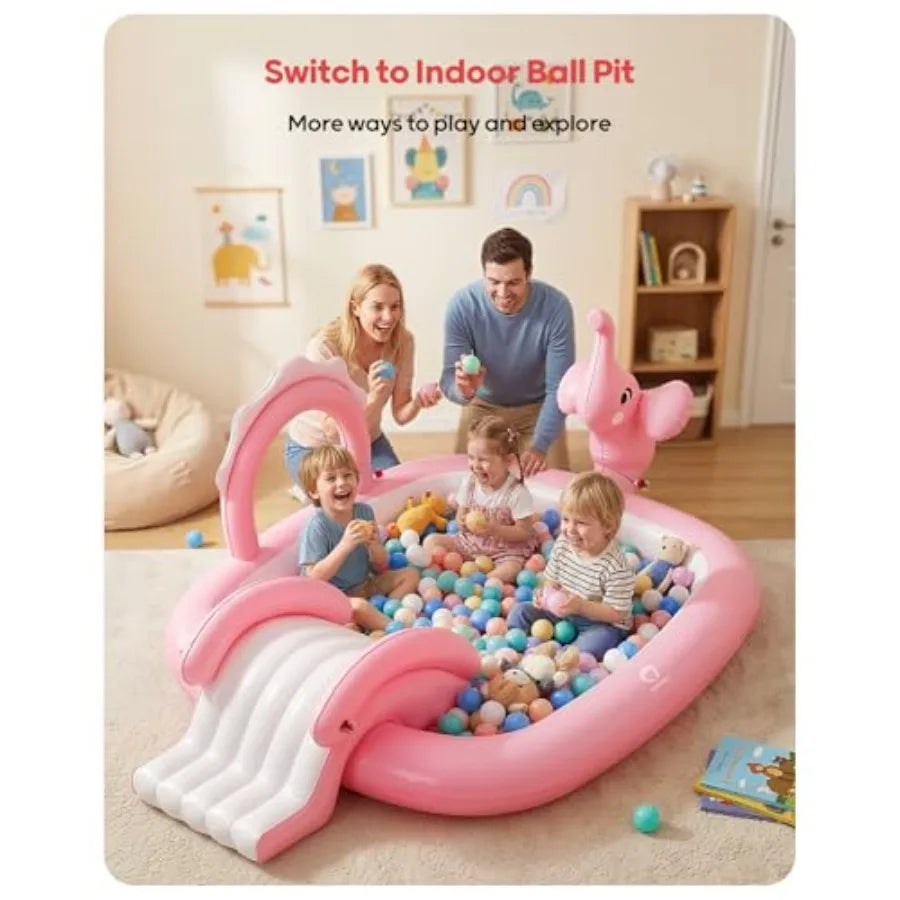 Inflatable Pool With Slide And Sprinkler PVC Backyard Fun