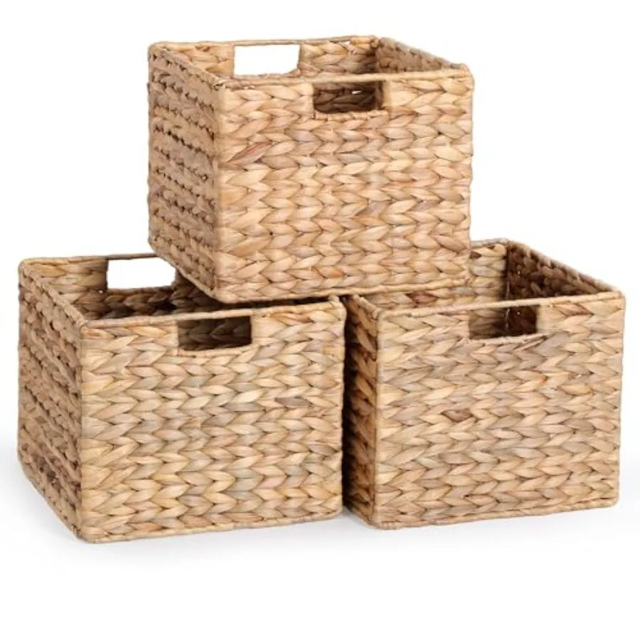 Plastic Wicker Storage Basket Collapsible Cube for Shelves