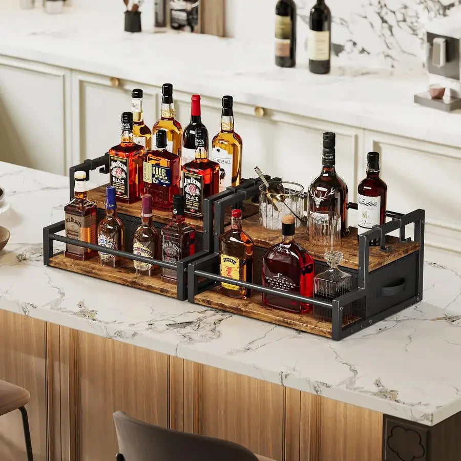 XMSJ Syrup Organizer Rack 2 Tier Coffee Bar Accessories Bottle Holder Drawer