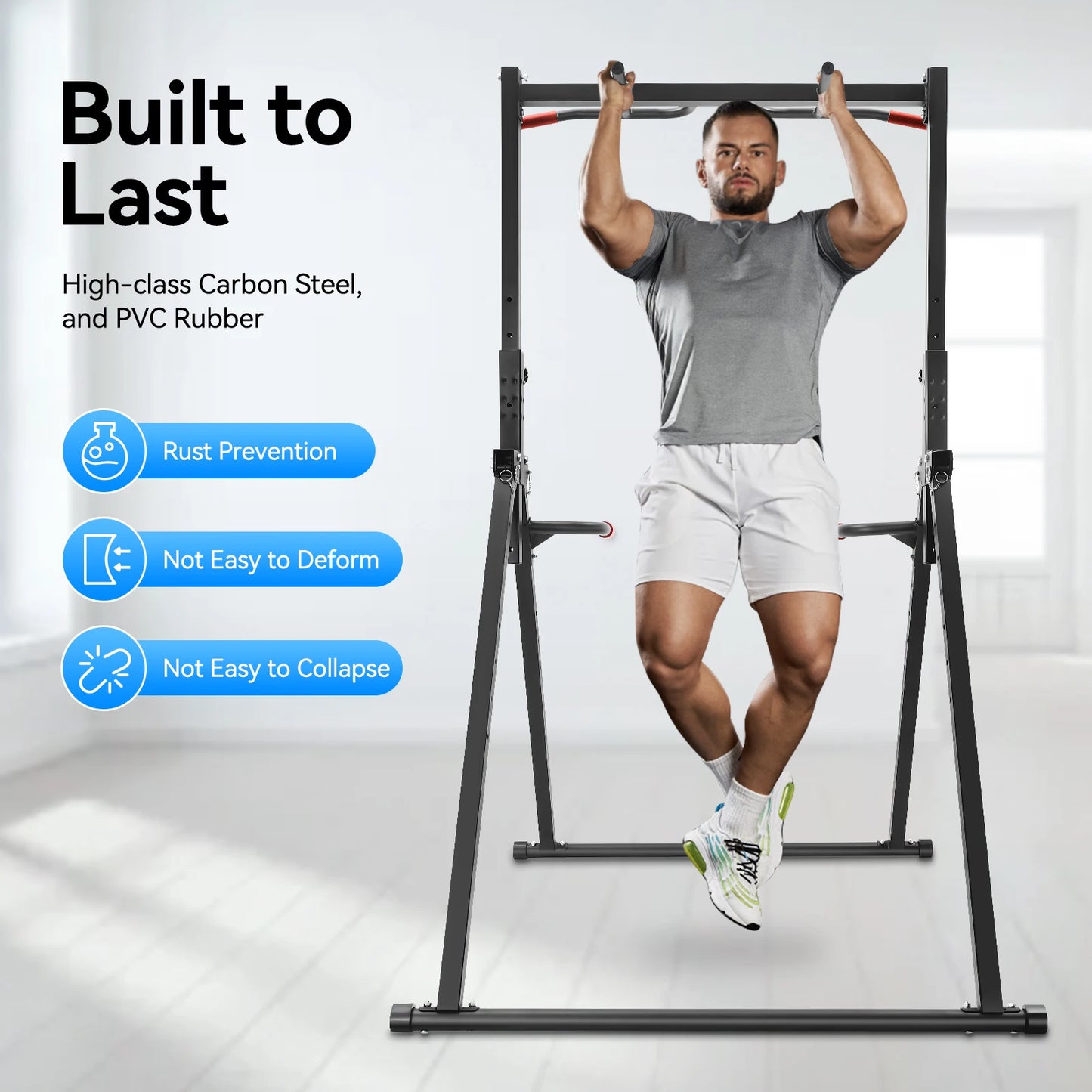 Adjustable Pull Up Bar Foldable Home Gym Parallel Bars Training Station 200kg