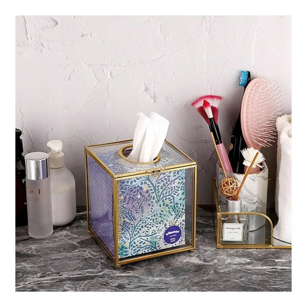 Clear Glass Tissue Box Cover Dainty Cube Holder For Dresser