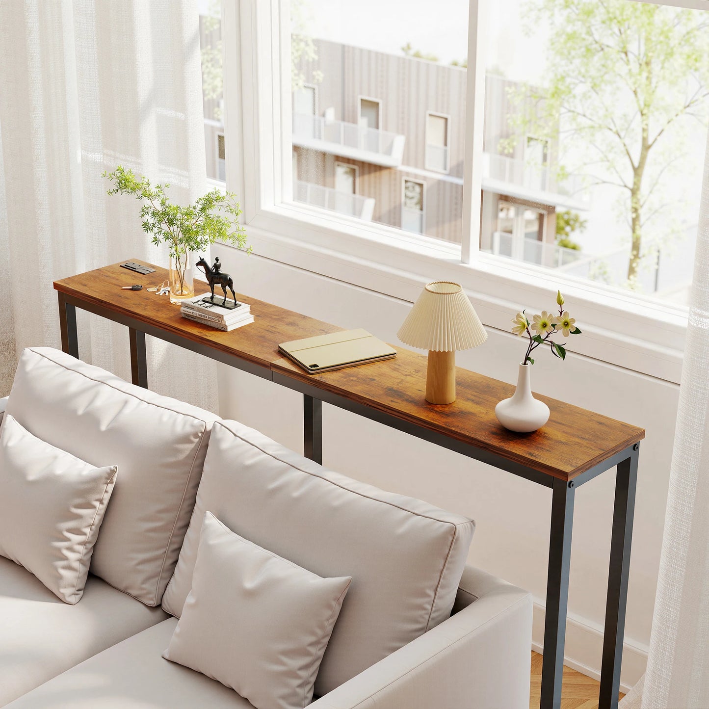 JHK Sofa Table With Charging Station And Bedside Desk