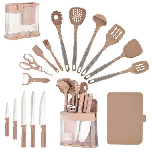 Silicone Kitchen Utensils Set With Knife Block Nonstick Tools