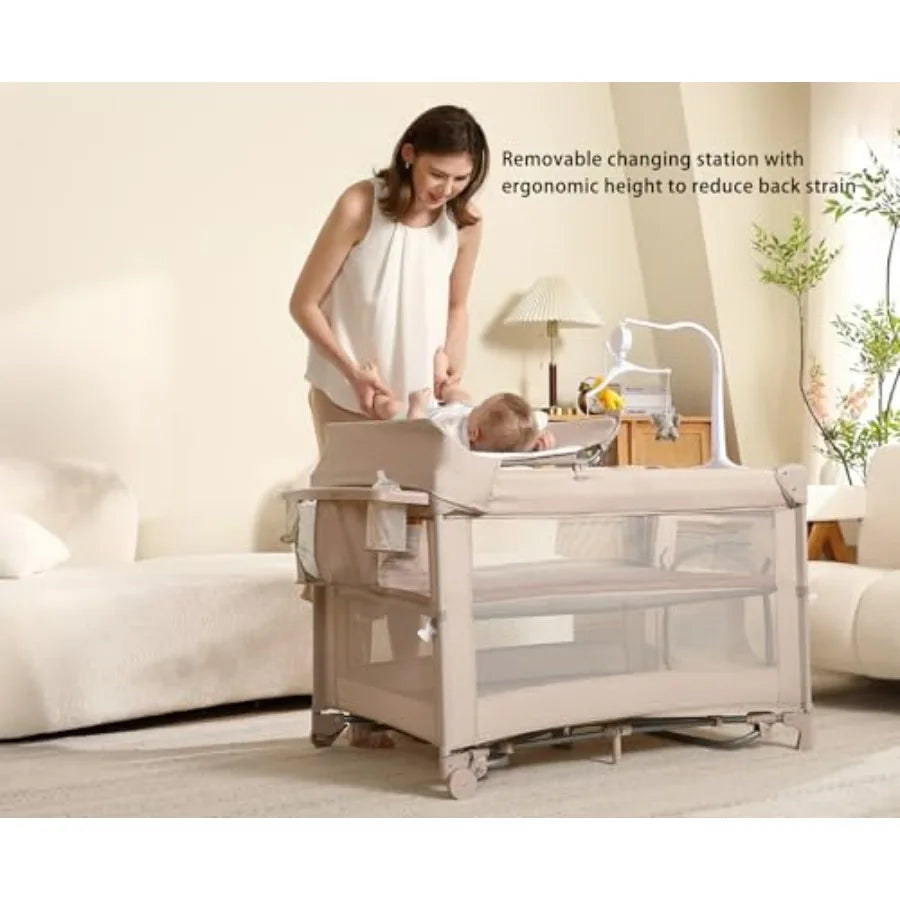 Pack and Play 5 in 1 Baby Playard Portable Crib Bassinet Bedside Sleeper Mesh