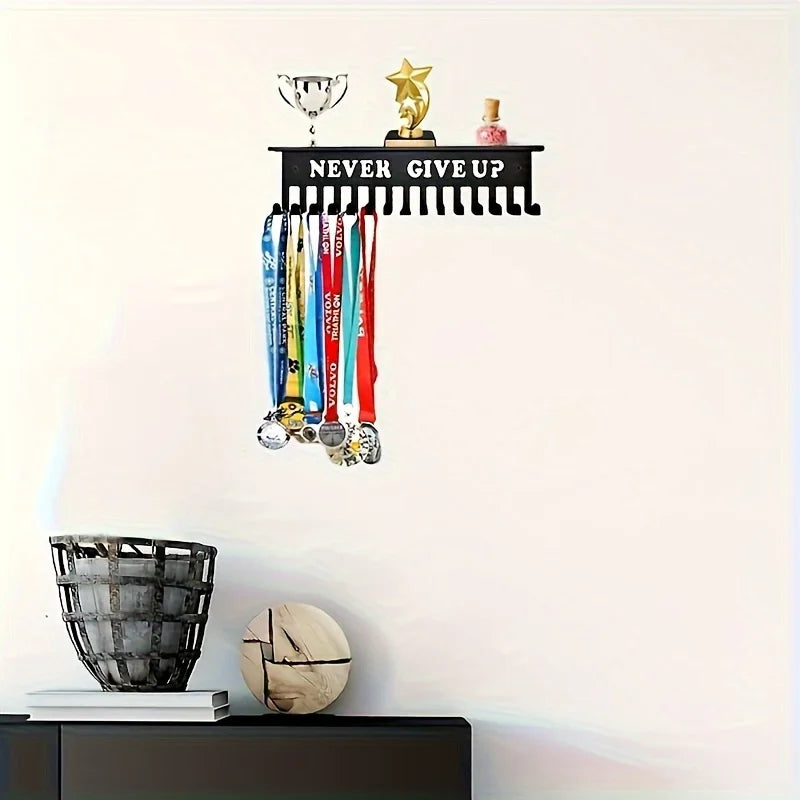 Never Give Up Inspirational Medal Display Rack Wall Mounted Organizer For Medals