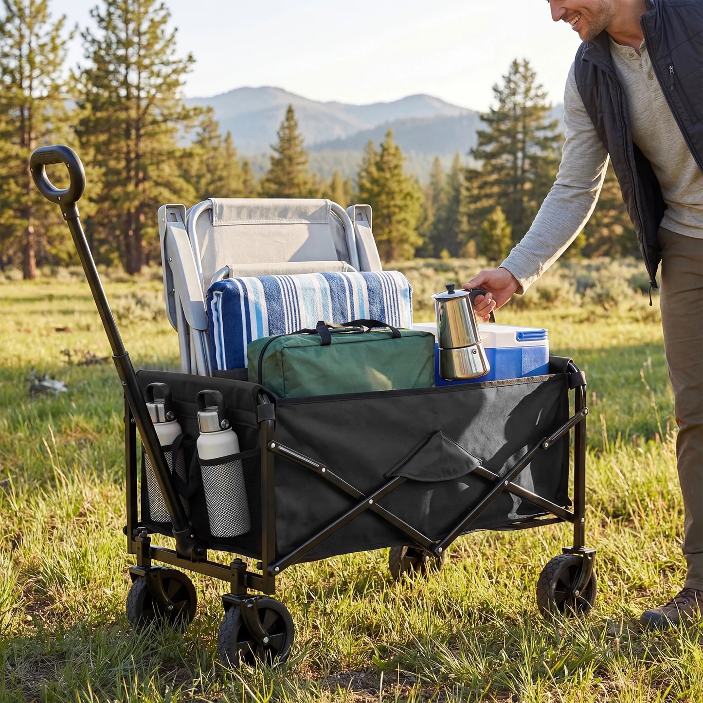 JHK Heavy Duty Collapsible Wagon Cart With Wheels 220Lb Capacity