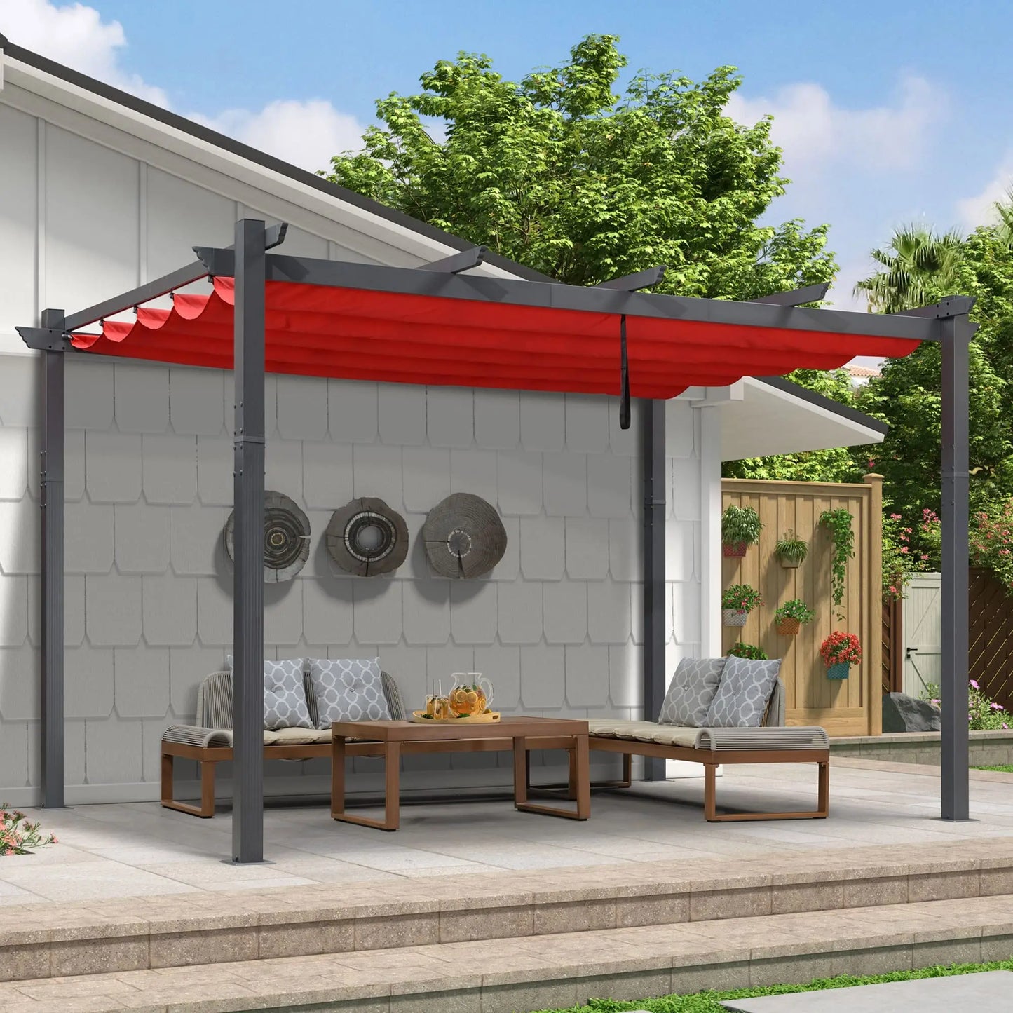 Purple Leaf Outdoor Retractable Pergola With Sun Shade Canopy
