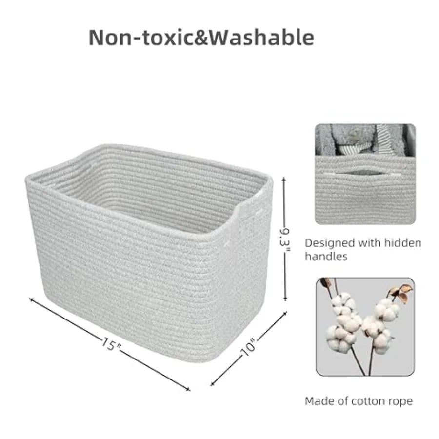 Cotton Rope Woven Storage Basket For Organizing Shelves And Cabinets