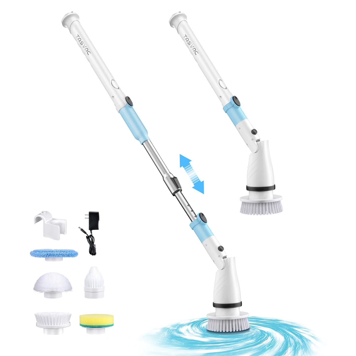 INSE Cordless Spin Scrubber 450RPM With 5 Replaceable Brushes Extendable Handle