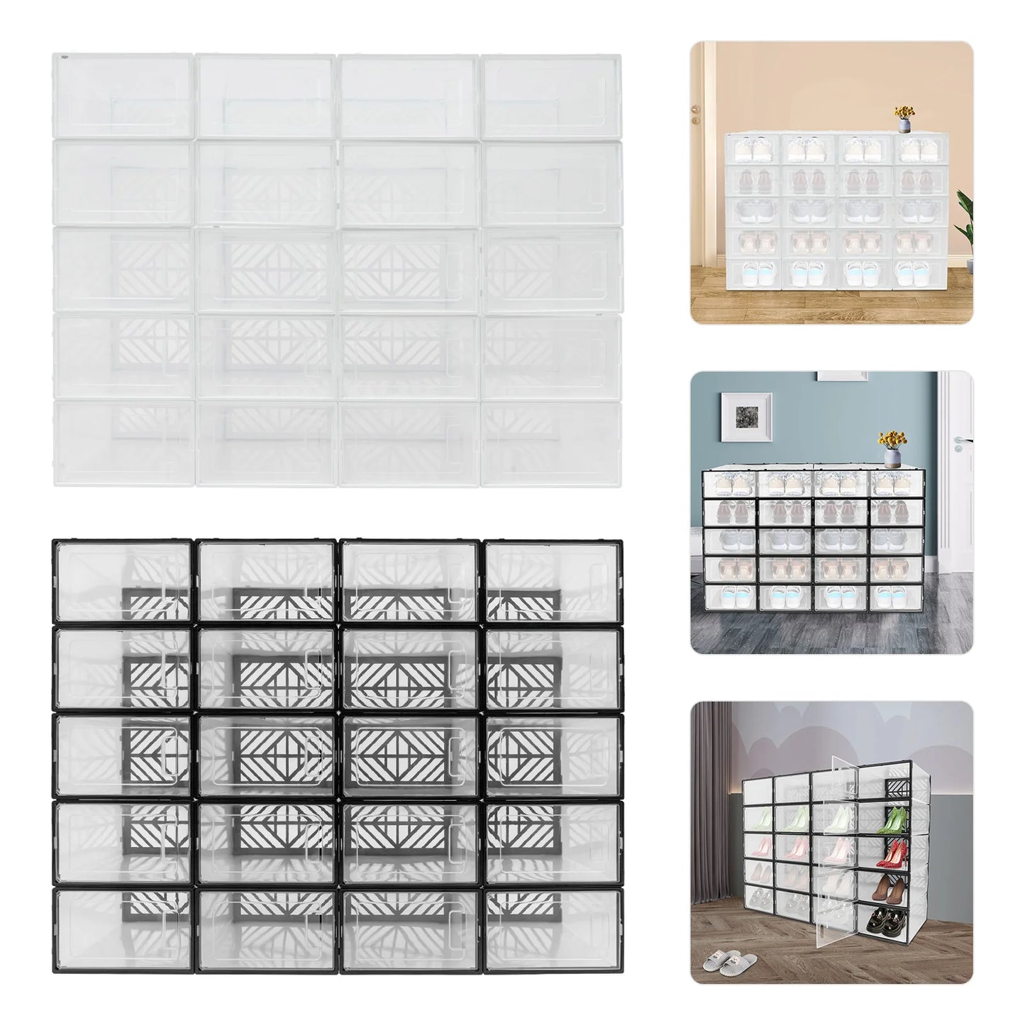 Transparent PP Shoe Storage Box 20 Pcs Moisture Proof Organizer