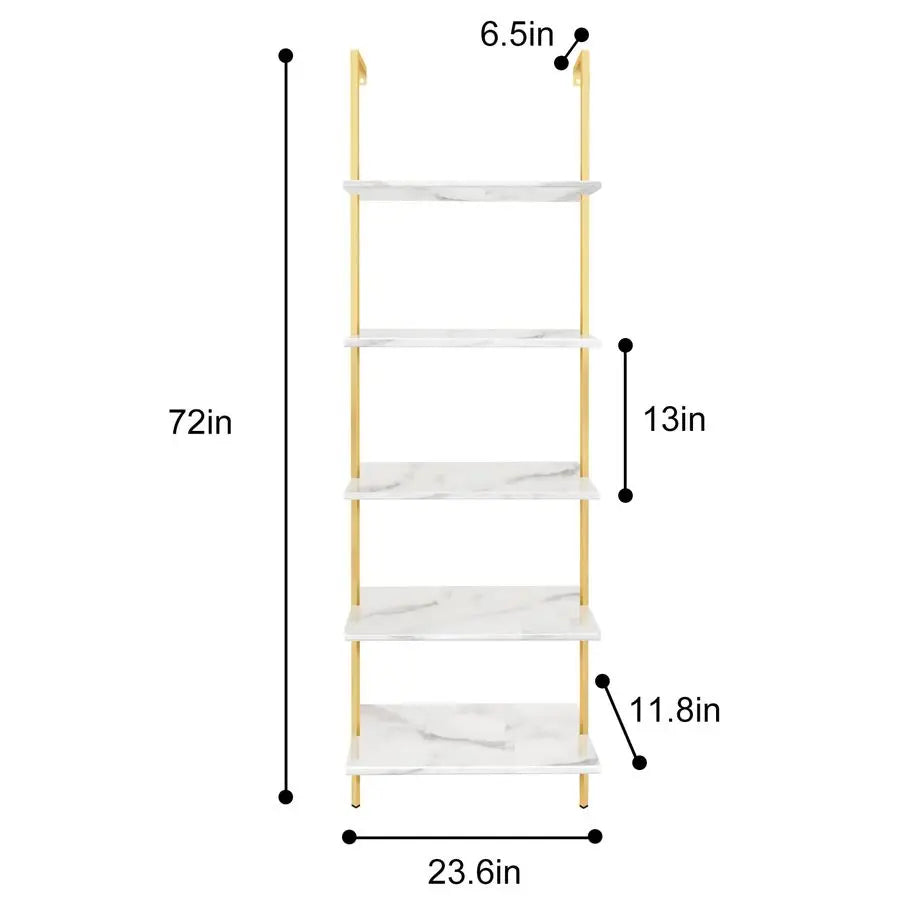 Ladder Shelf 5 Tier Wall Mounted Wood Rack Industrial Modern