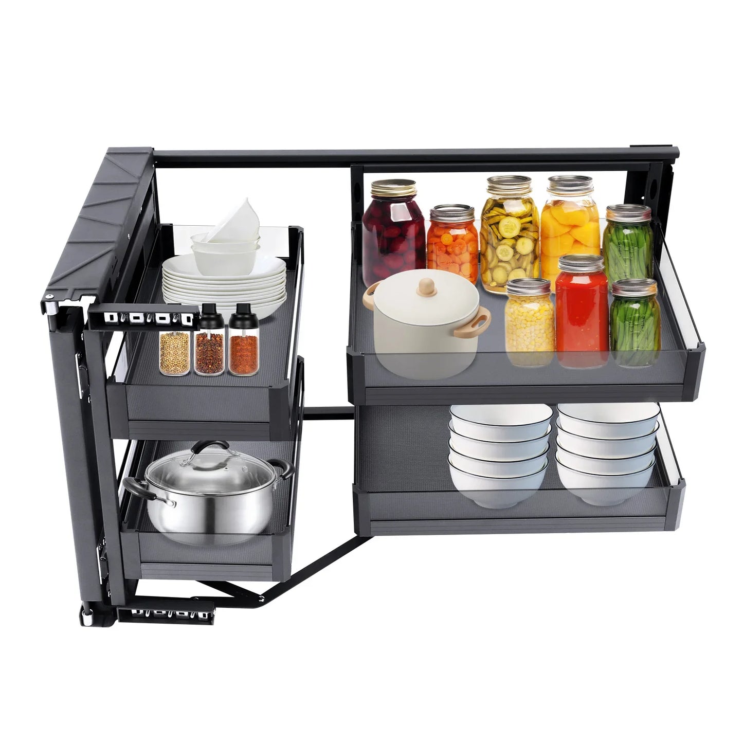Two Tier Corner Cabinet Pull Out Organizer With Detachable Shelves