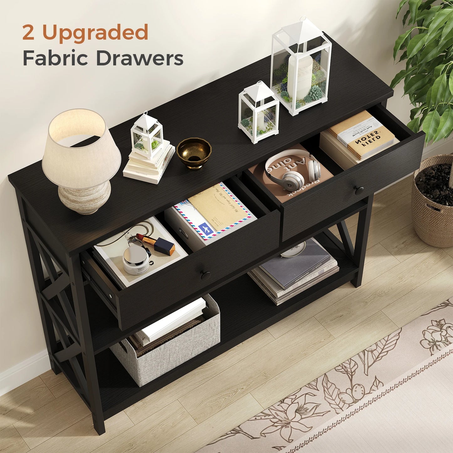 JHK Two Tier Sofa Table Industrial Hallway Entryway Living Room
