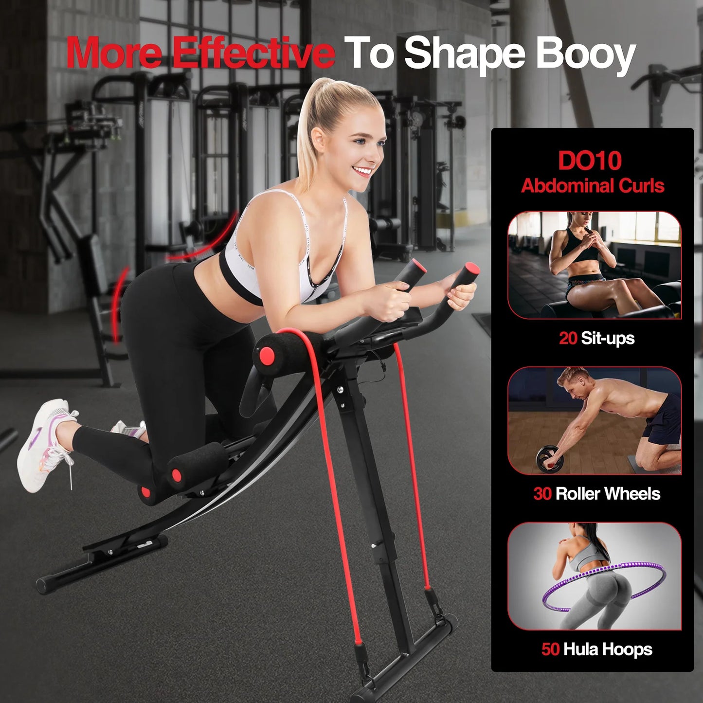 Foldable Ab Machine For Home Gym Abdominal Trainer LCD Display 440lbs