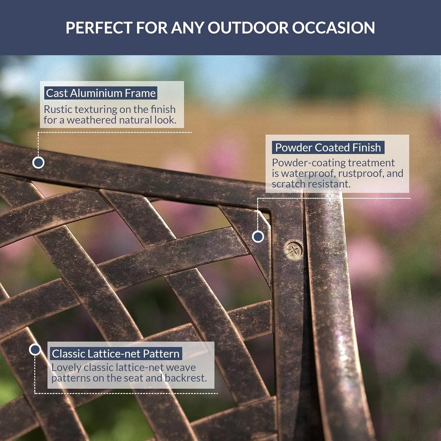 Cast Aluminum Outdoor Garden Bench With Armrests For Patio Yard