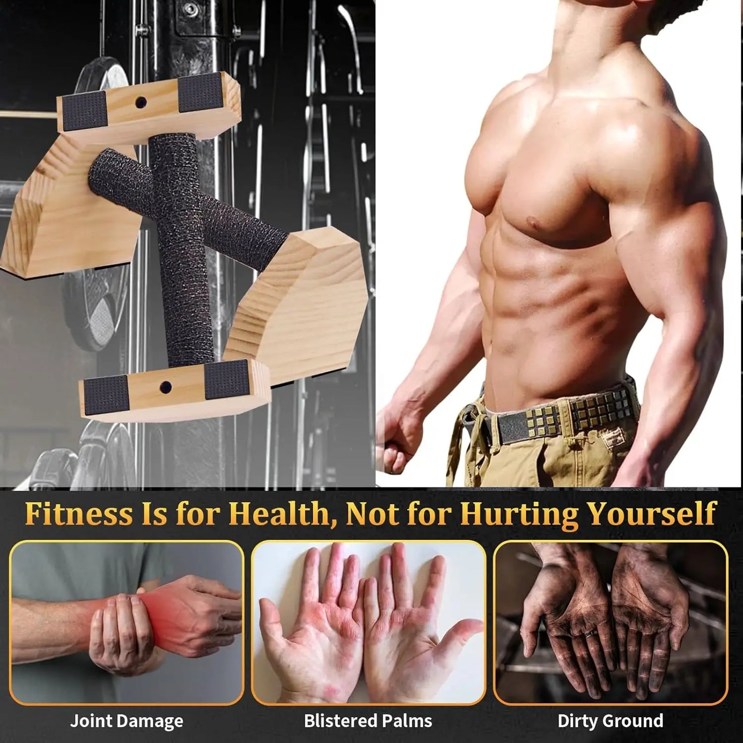 Wood Pushup Bars With Non Slip Base Home Workout Equipment