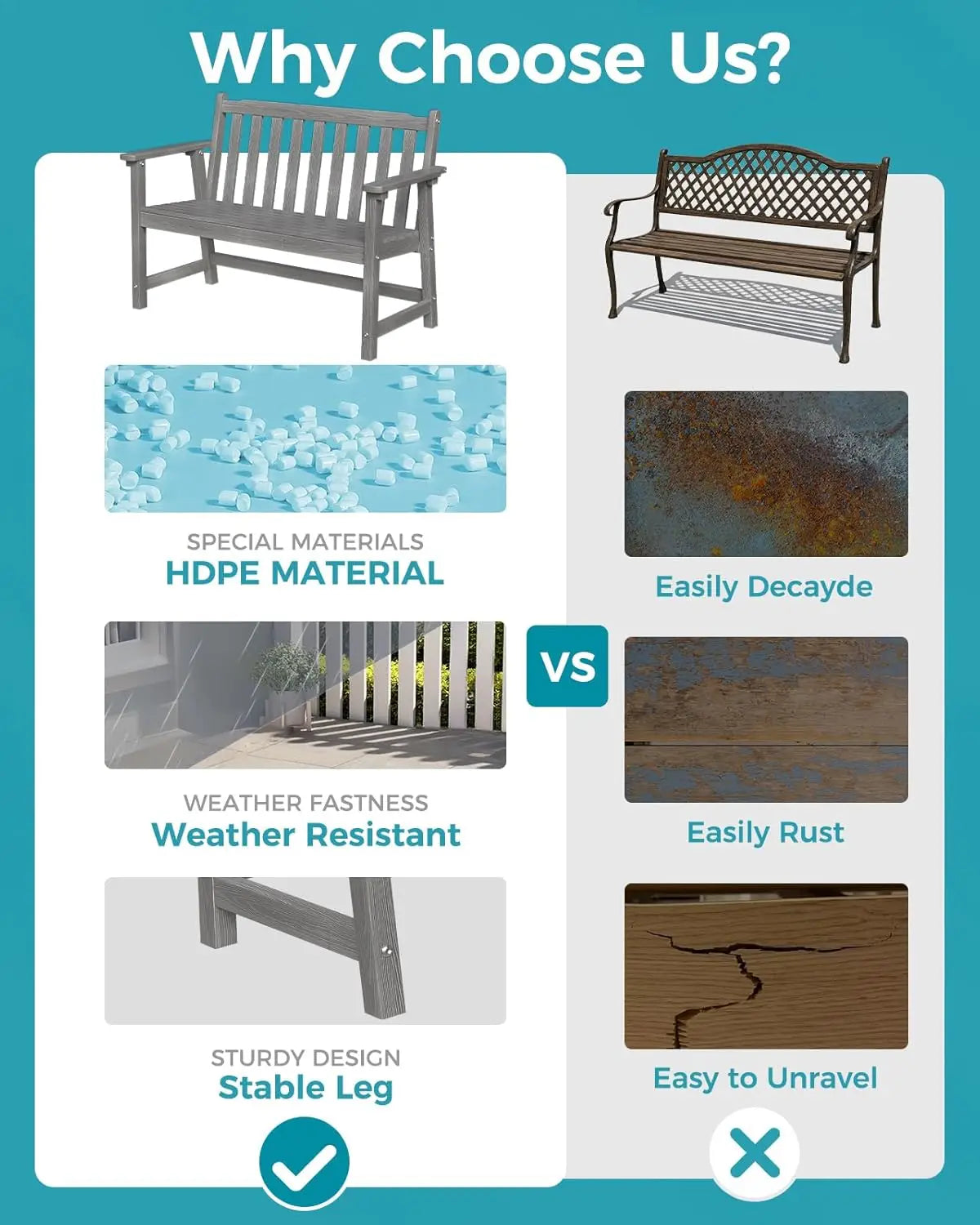 HDPE Outdoor Garden Bench All Weather Patio And Backyard