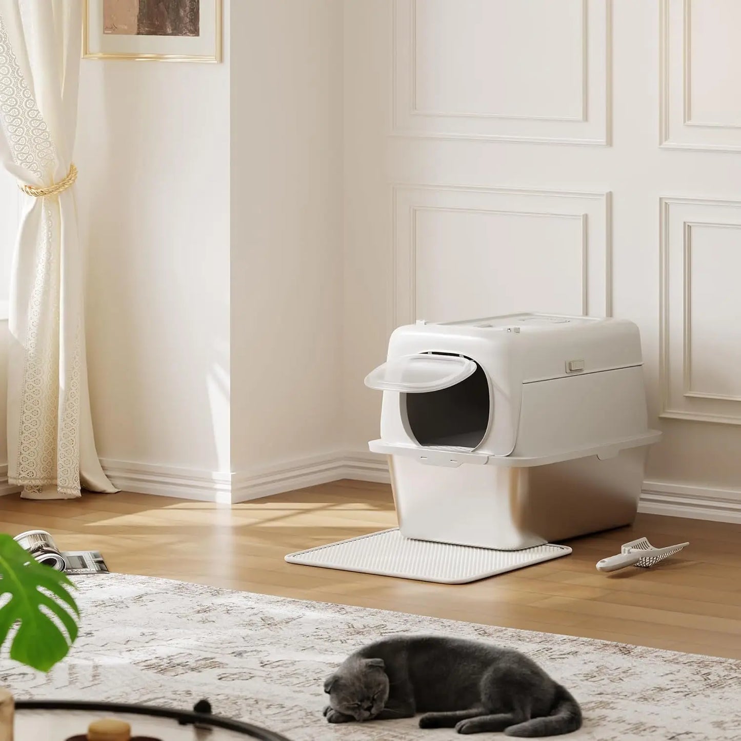 HiMISS Stainless Steel Cat Litter Box Odor Free Anti Leak